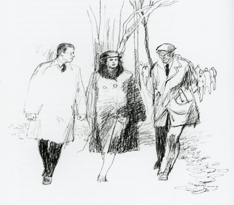 Sketch of Gretta Moulton leading a hike