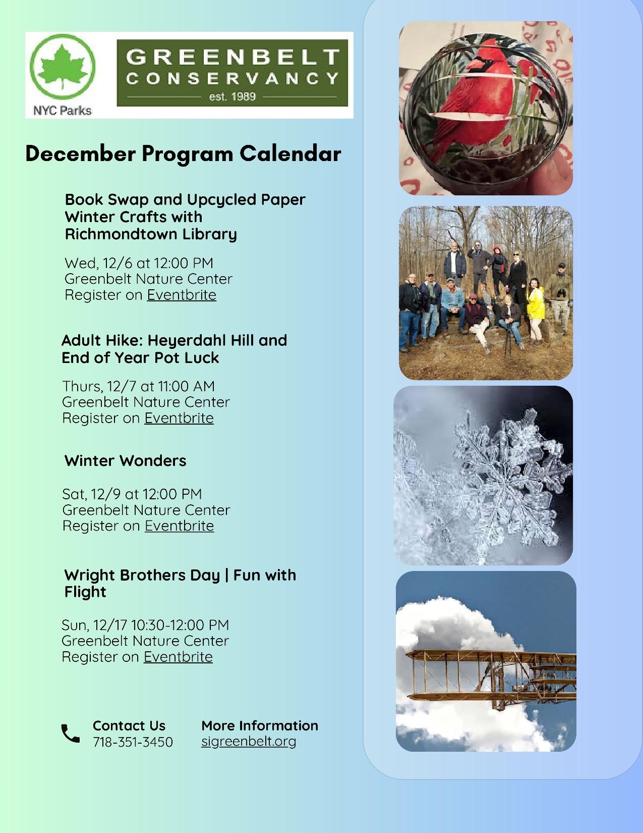 December Events Calendar Greenbelt Conservancy