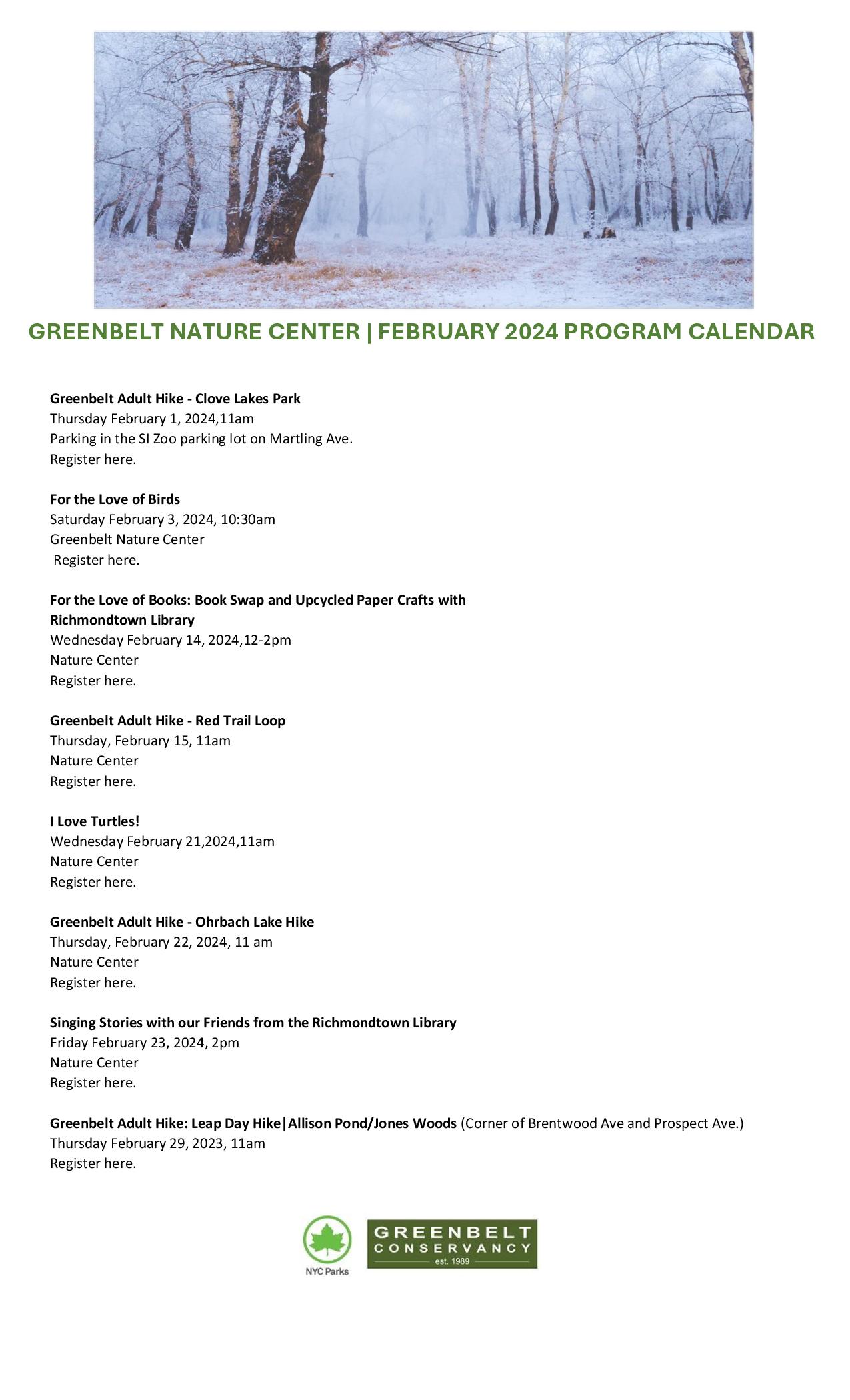 February Events Calendar Greenbelt Conservancy