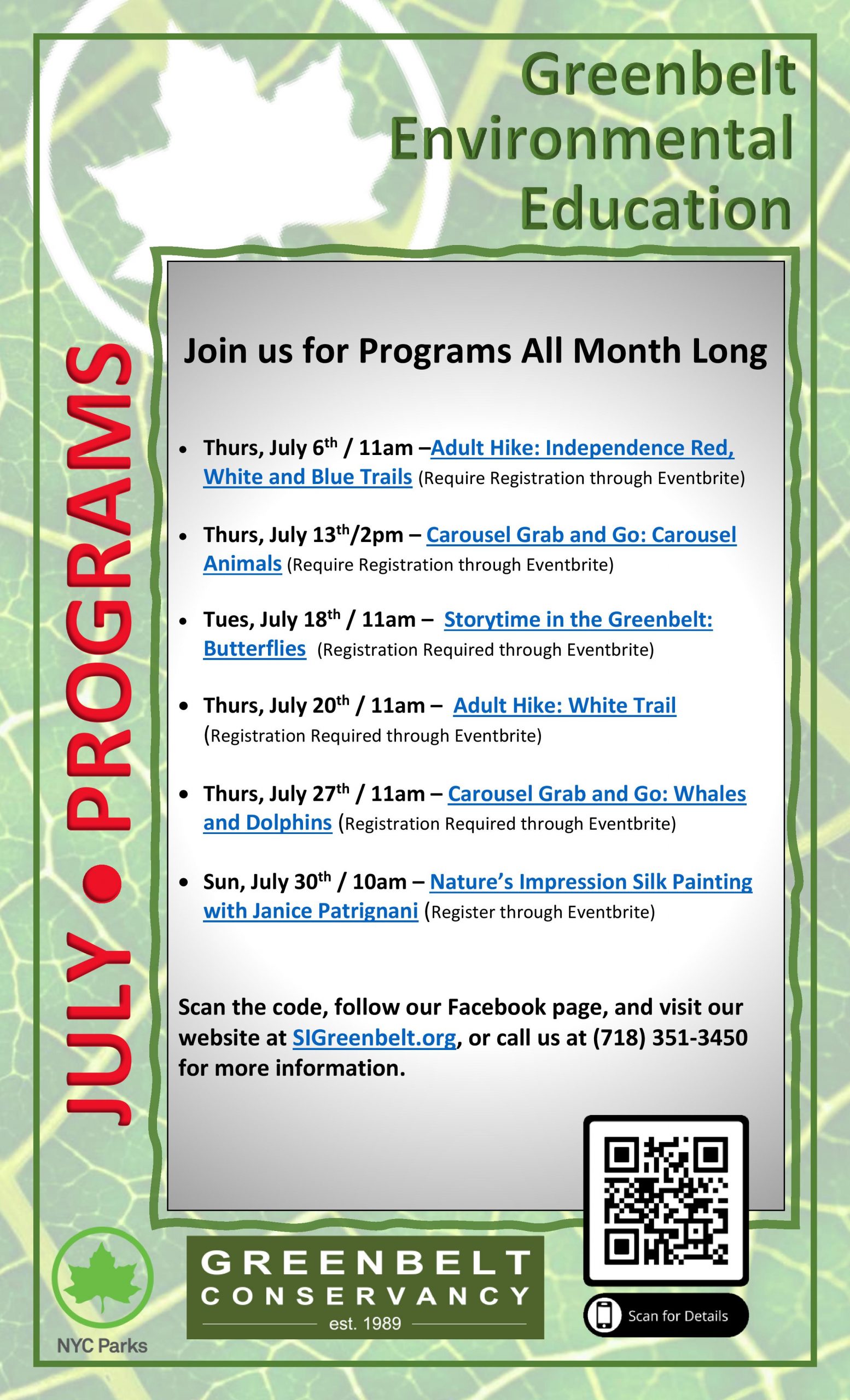 July Events Calendar Greenbelt Conservancy