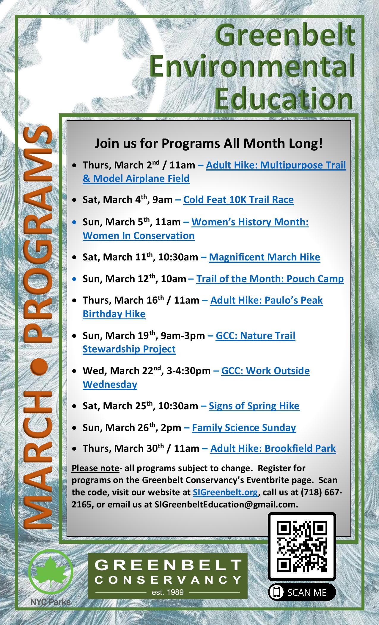 March Events Calendar Greenbelt Conservancy