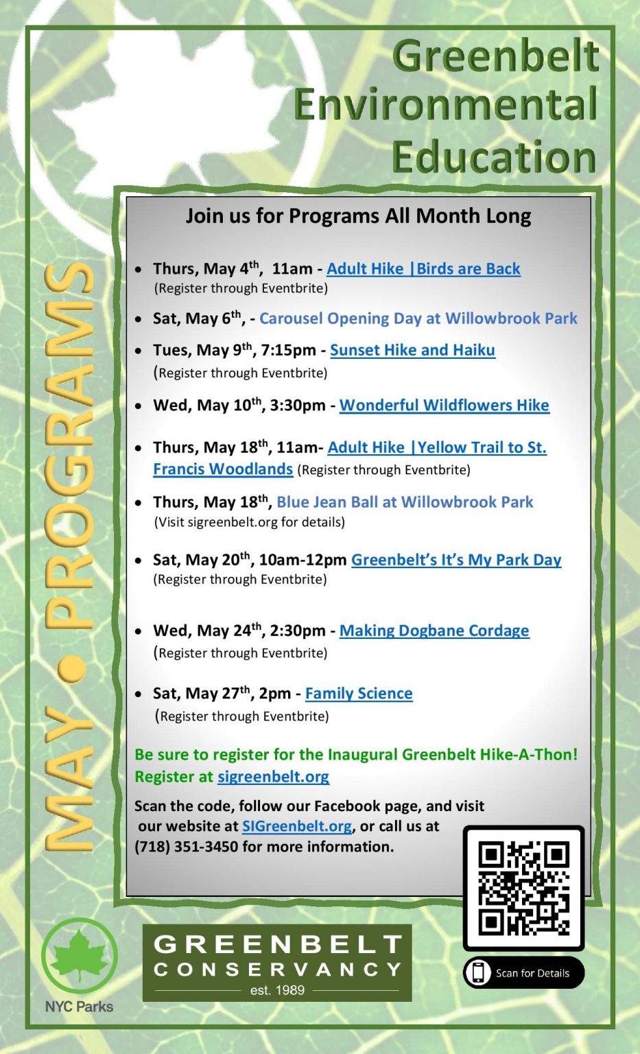 May Events Calendar Greenbelt Conservancy